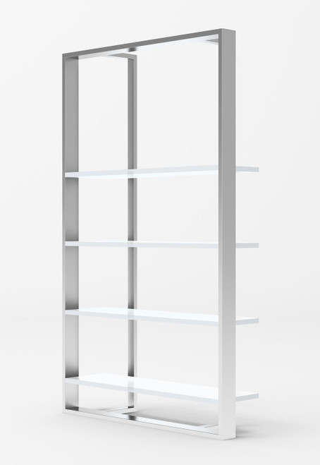 Modrest Fauna - Modern White High Gloss & Stainless Steel Bookshelf / VGBB1616BS-WHT-SHELF