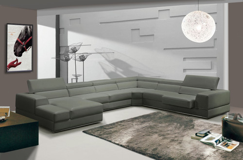Divani Casa Pella - Modern Grey Italian Leather U Shaped Sectional Sofa / VGCA5106O-GRY-LAF-SECT