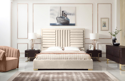 Eastern King Modrest Daystar - Modern Beige Velvet and Gold Bed / VGVCBD1905-19-BGE-BED-EK