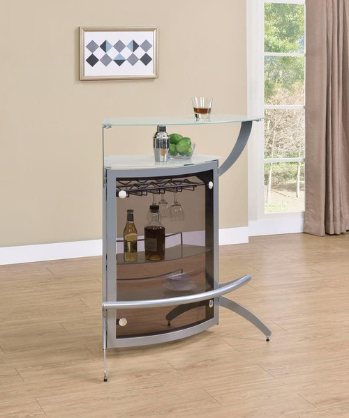Dallas 2-shelf Home Bar Silver and Frosted Glass / CS-100135