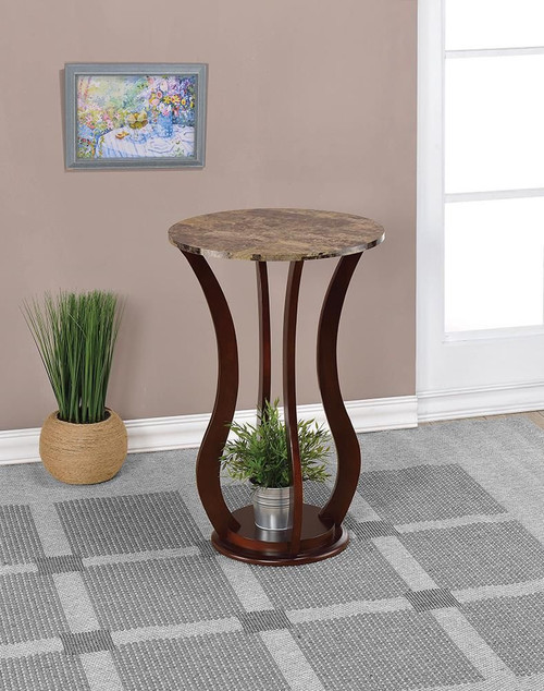 Elton Round Marble Top Accent Table Brown / CS-900926