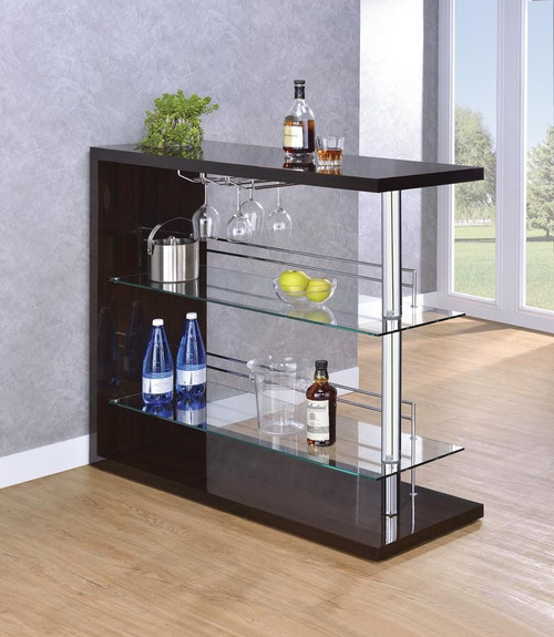 Prescott Rectangular 2-shelf Bar Unit Glossy Cappuccino / CS-100166