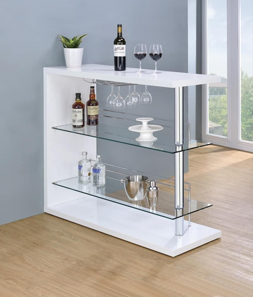 Prescott Rectangular 2-shelf Bar Unit Glossy White / CS-100167