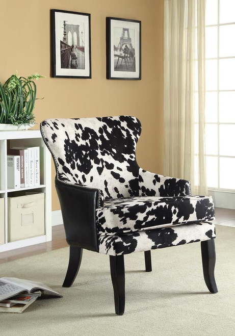 Trea Cowhide Print Accent Chair Black and White / CS-902169