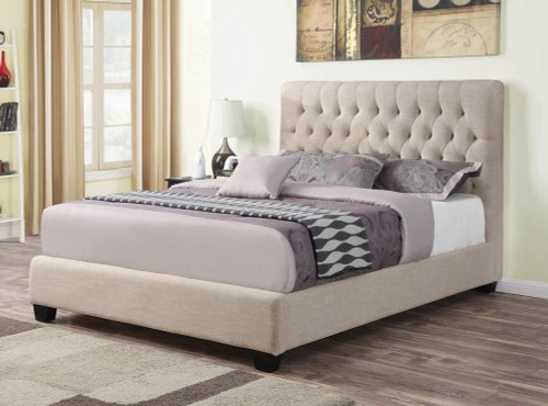 Chloe Upholstered Eastern King Panel Bed Oatmeal / CS-300007KE