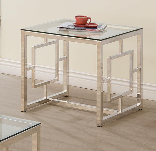 Merced Square Tempered Glass Top End Table Nickel / CS-703737