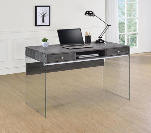 Dobrev 2-drawer Writing Desk Weathered Grey and Clear / CS-800818