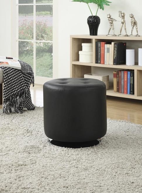 Bowman Round Upholstered Ottoman Black / CS-500556