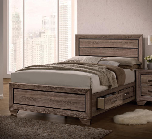 Kauffman Wood Queen Storage Panel Bed Washed Taupe / CS-204190Q