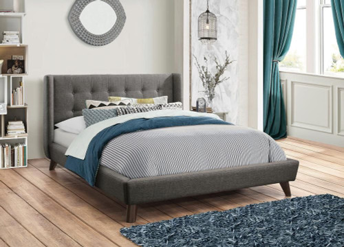 Carrington Upholstered Eastern King Wingback Bed Grey / CS-301061KE