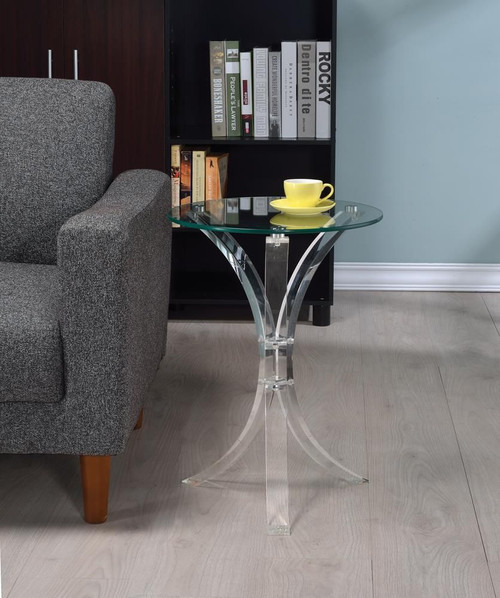 Laning Round Glass Top Acrylic Side Table Clear / CS-900490