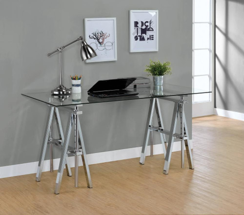 Statham Glass Top Adjustable Writing Desk Clear and Chrome / CS-800900