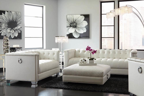 Chaviano 2-piece Upholstered Tufted Sofa Set Pearl White / CS-505391-S2