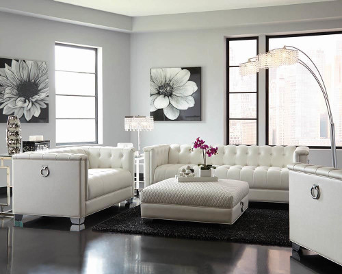 Chaviano 3-piece Upholstered Tufted Sofa Set Pearl White / CS-505391-S3