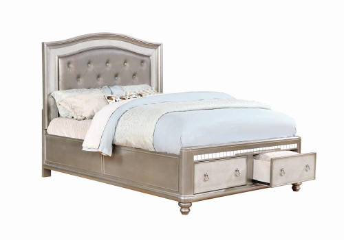 Bling Game Wood Queen Storage Panel Bed Metallic Platinum / CS-204180Q