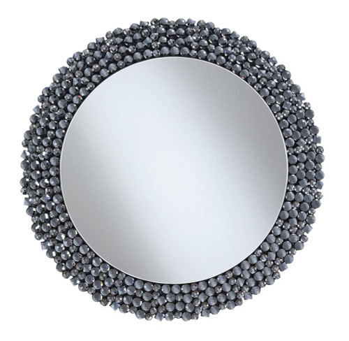 Claudette Round Wall Mirror with Textural Frame Grey / CS-960077