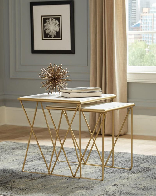 Bette 2-piece Nesting Table Set White and Gold / CS-930075