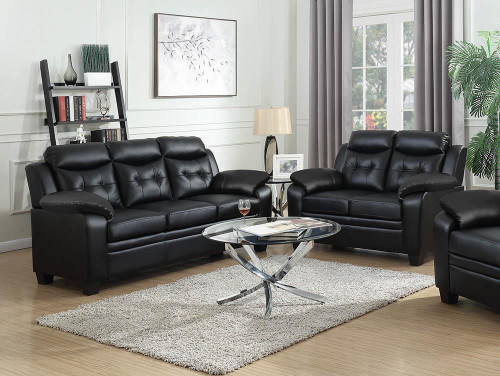 Finley Upholstered Pillow Top Arm Living Room Set Black / CS-506551-S2