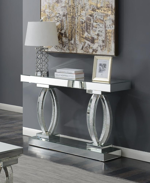 Amalia Rectangular Sofa Table with Shelf Clear Mirror / CS-722519