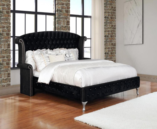 Deanna Upholstered California King Wingback Bed Black / CS-206101KW