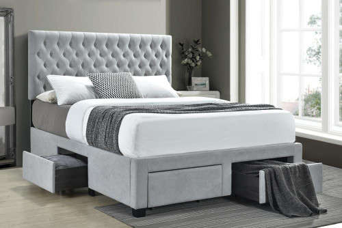 Soledad Upholstered Eastern King Storage Bed Light Grey / CS-305878KE
