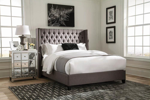 Bancroft Upholstered California King Wingback Bed Grey / CS-301405KW