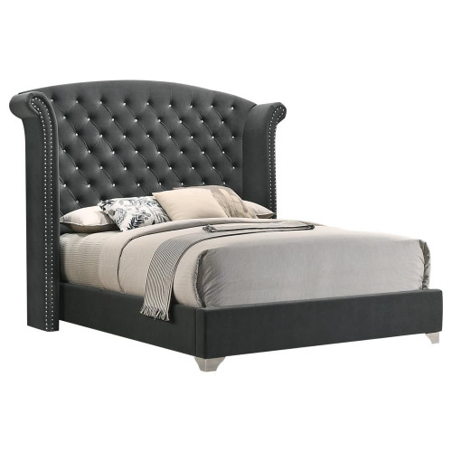 Melody Upholstered Eastern King Wingback Bed Grey / CS-223381KE