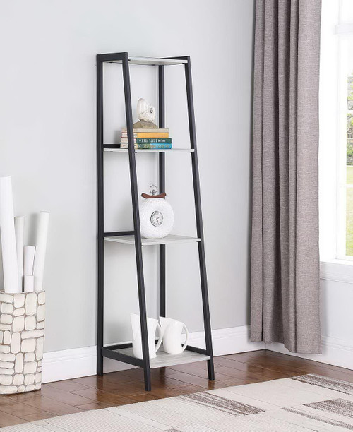 Pinckard 4-shelf Ladder Bookcase Grey Stone and Black / CS-805802
