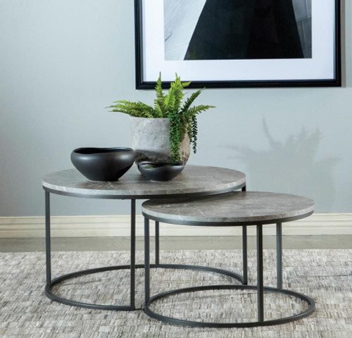 Lainey Round 2-piece Nesting Coffee Table Grey and Gunmetal / CS-736028