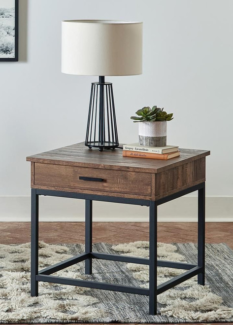 Byers Square 1-drawer End Table Brown Oak and Sandy Black / CS-723777