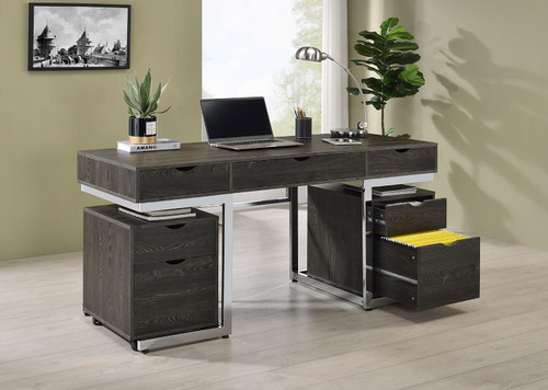 Noorvik 3-piece Writing Desk Set Dark Oak and Chrome / CS-881571-S3