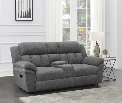 Bahrain Upholstered Motion Loveseat with Console Charcoal / CS-609542