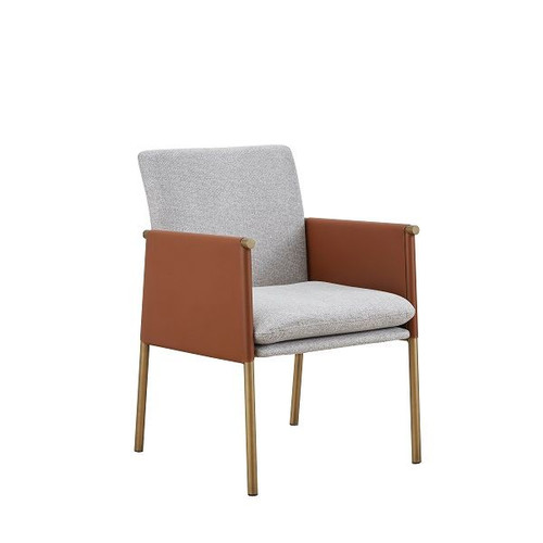 Modrest Pettit - Modern Light Grey/ Camel and Brass Arm Dining Chair / VGGA-6988CH-1-WHT-B-DC