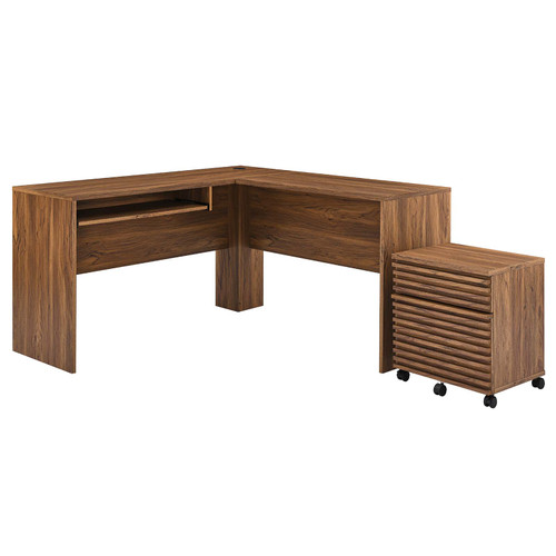 Render Wood Desk and File Cabinet Set / EEI-5821