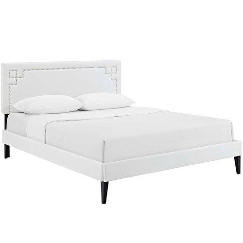 Ruthie Vinyl Queen Platform Bed with Squared Tapered Legs / MOD-5938