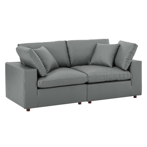 Commix Down Filled Overstuffed Vegan Leather Loveseat / EEI-4913