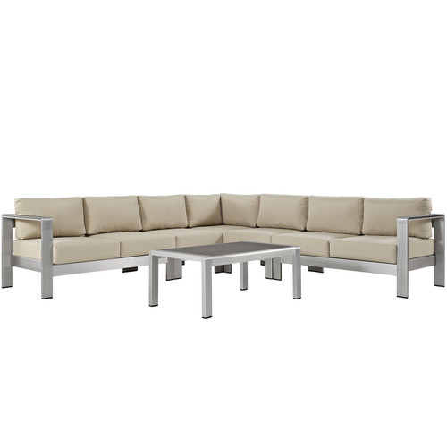 Shore 6 Piece Outdoor Patio Aluminum Sectional Sofa Set / EEI-2561