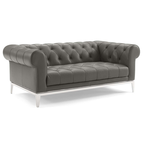 Idyll Tufted Button Upholstered Leather Chesterfield Loveseat / EEI-3442