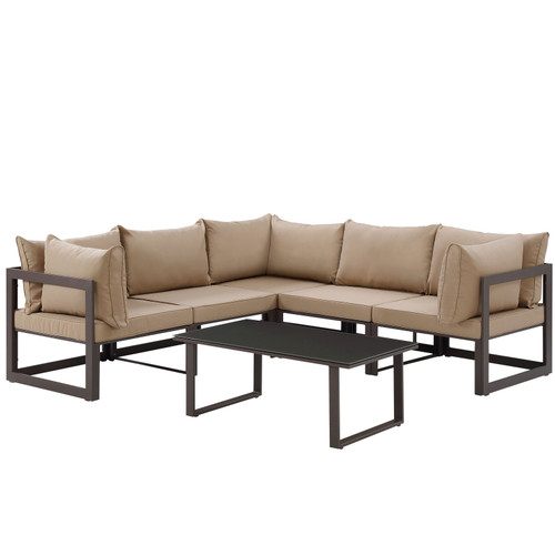 Fortuna 6 Piece Outdoor Patio Sectional Sofa Set / EEI-1732