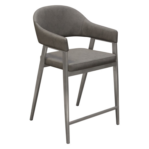 Adele Set of Two Counter Height Chairs in Grey Leatherette w/ Brushed Stainless Steel Leg / ADELESTGR2PK