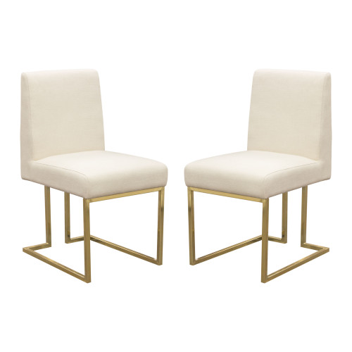 Set of (2) Skyline Dining Chairs in Cream Fabric w/ Polished Gold Metal Frame / SKYLINEDCCM2PK