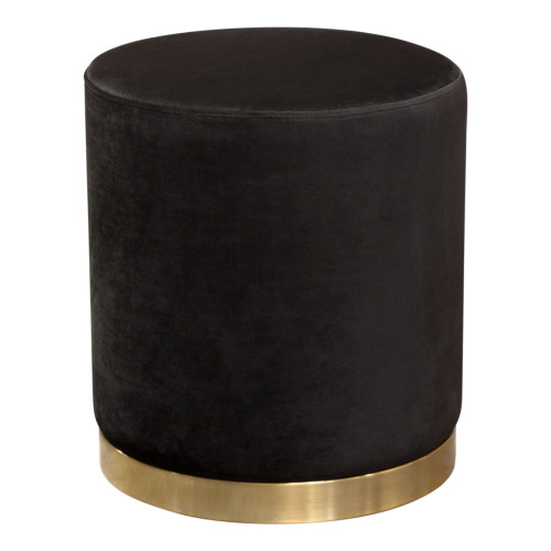 Sorbet Round Accent Ottoman in Black Velvet w/ Gold Metal Band Accent / SORBET2OTBL