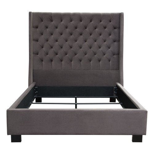 Park Avenue Queen Tufted Bed with Vintage Wing in Smoke Grey Velvet / PARKAVESKQUBED