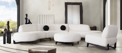 Vesper 3PC Modular Curved Armless Sofa & (2) Chaise in Faux White Shearling w/ Black Wood Leg Base / VESPER3PCASLCRCWH