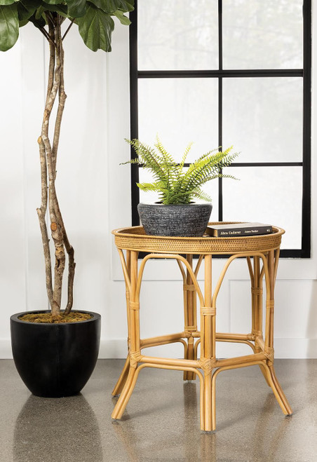 Antonio Round Rattan Tray Top Accent Table Natural / CS-936070