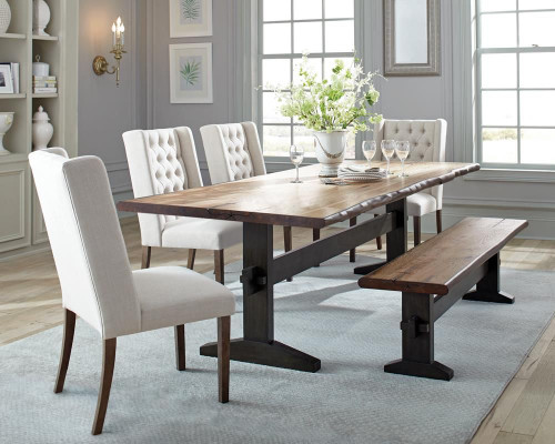 Bexley Rectangular Live Edge Dining Set Natural Honey and Espresso / CS-110331-S6