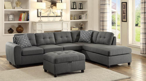 Stonenesse Upholstered Tufted Sectional with Storage Ottoman Grey / CS-500413-S2