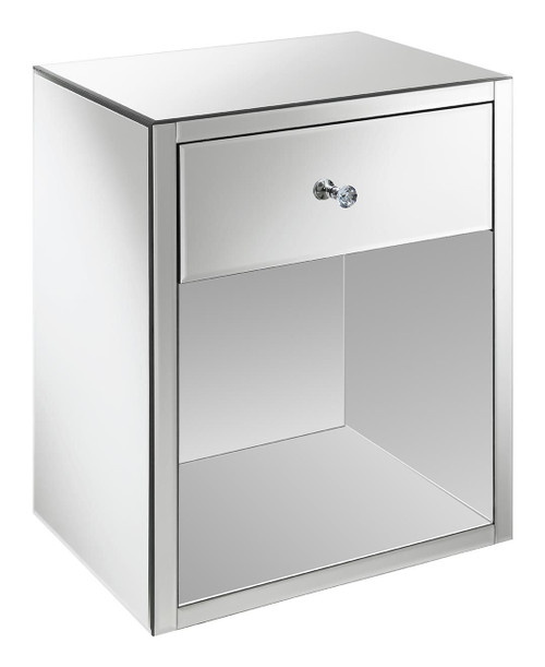 Coquette 1-drawer Mirrored Accent Side Table Silver / CS-935846