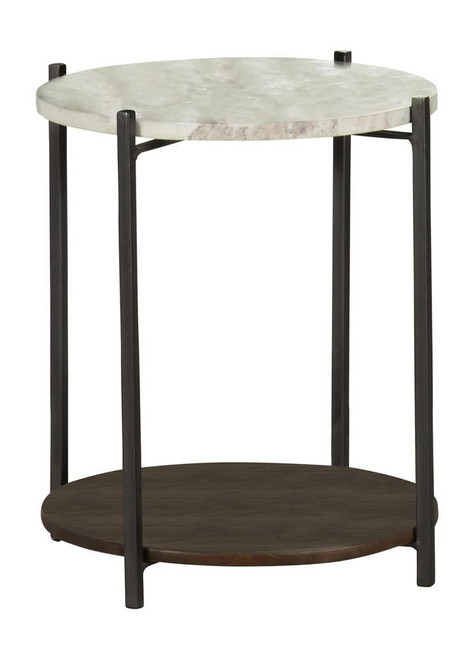 Noemie Round Accent Table with Marble Top White and Gunmetal / CS-931204