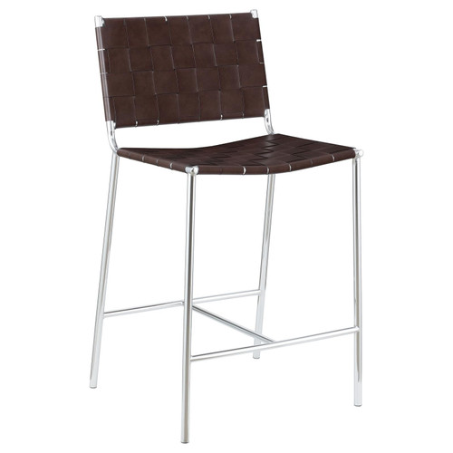 Adelaide Upholstered Counter Height Stool with Open Back Brown and Chrome / CS-183583